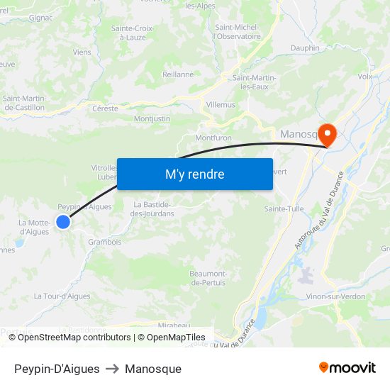 Peypin-D'Aigues to Manosque map