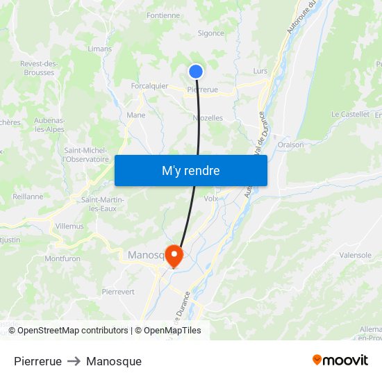 Pierrerue to Manosque map