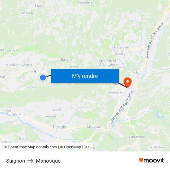 Saignon to Manosque map
