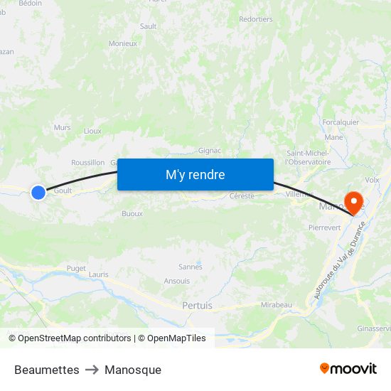 Beaumettes to Manosque map