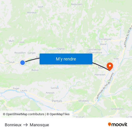 Bonnieux to Manosque map