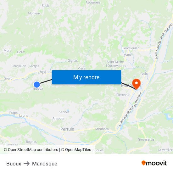 Buoux to Manosque map