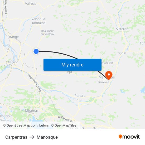 Carpentras to Manosque map