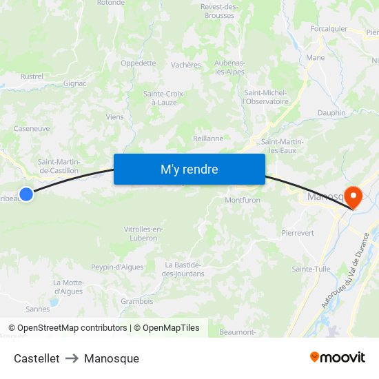 Castellet to Manosque map