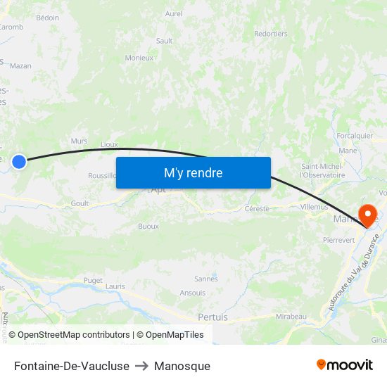 Fontaine-De-Vaucluse to Manosque map