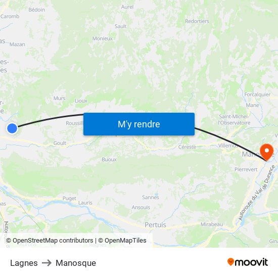 Lagnes to Manosque map