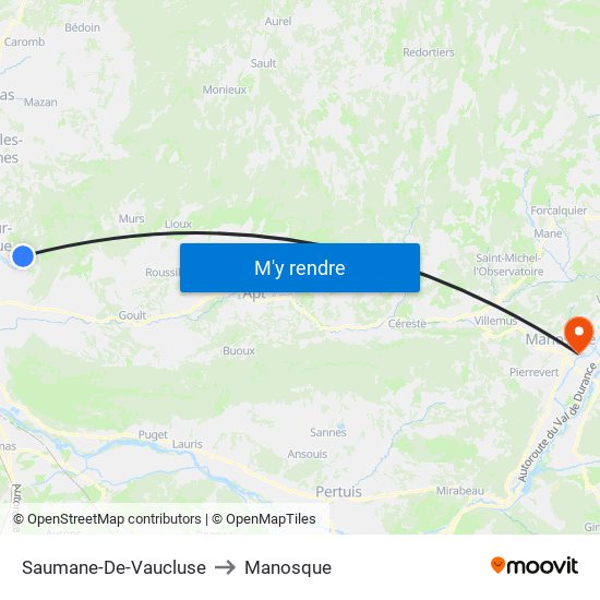 Saumane-De-Vaucluse to Manosque map
