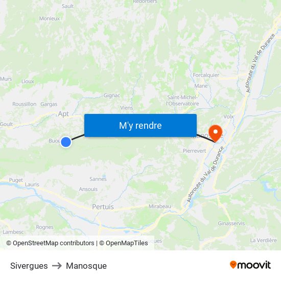 Sivergues to Manosque map