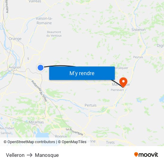 Velleron to Manosque map
