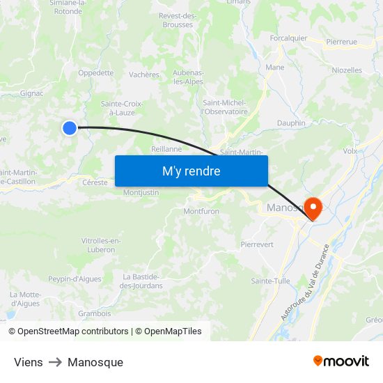 Viens to Manosque map