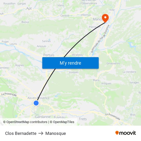 Clos Bernadette to Manosque map