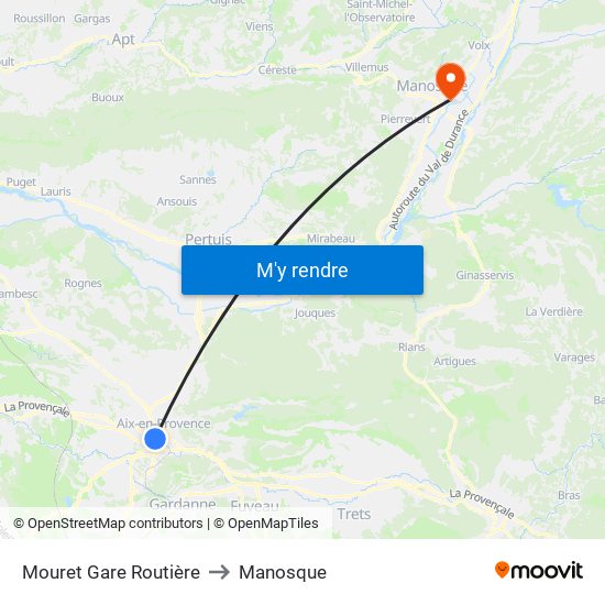 Mouret Gare Routière to Manosque map