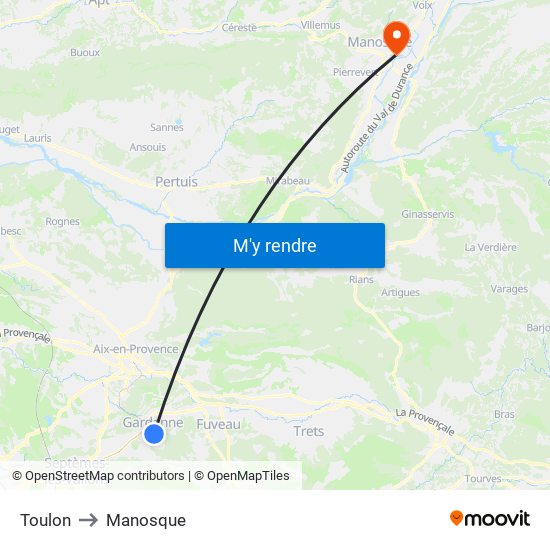Toulon to Manosque map