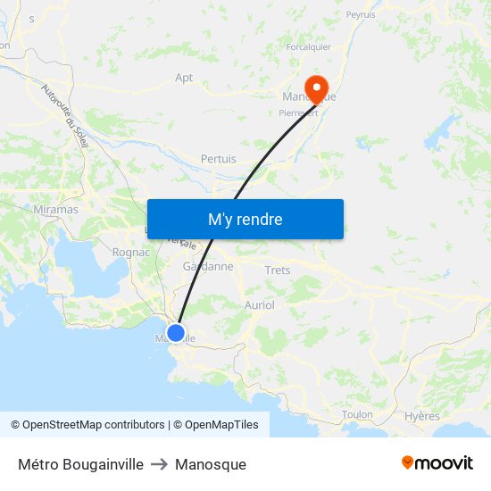 Métro Bougainville to Manosque map