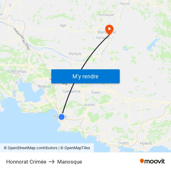 Honnorat Crimée to Manosque map