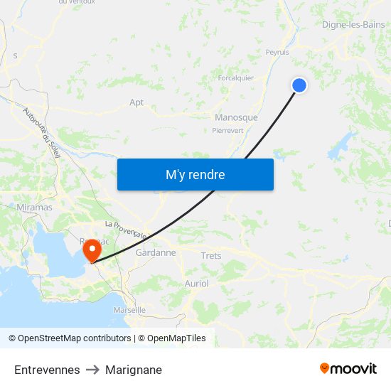 Entrevennes to Marignane map