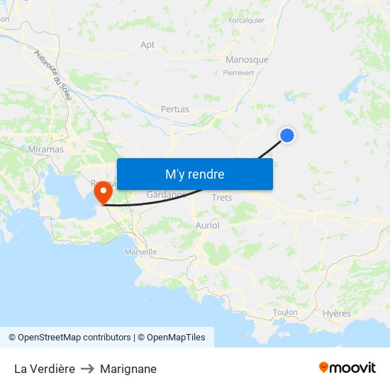 La Verdière to Marignane map