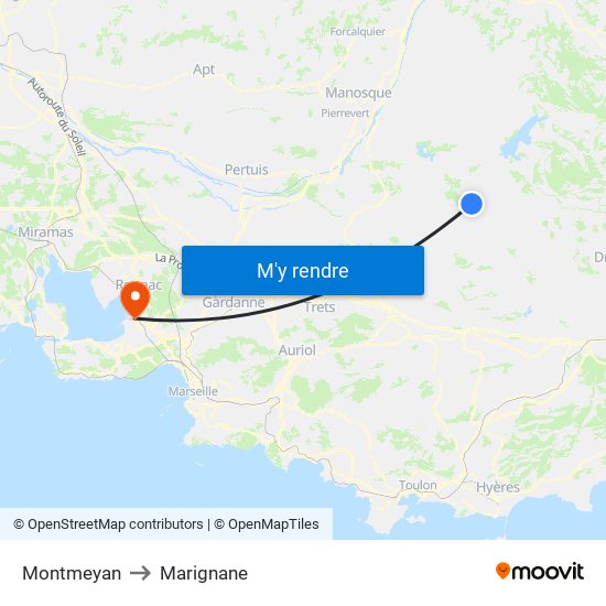 Montmeyan to Marignane map