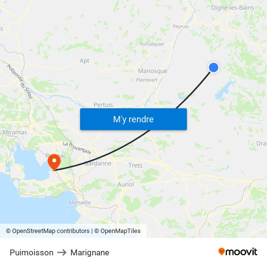 Puimoisson to Marignane map