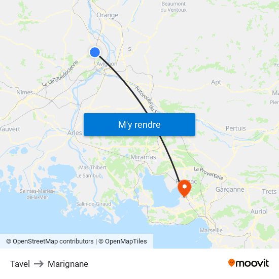 Tavel to Marignane map