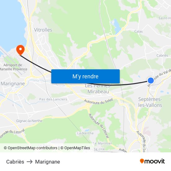 Cabriès to Marignane map