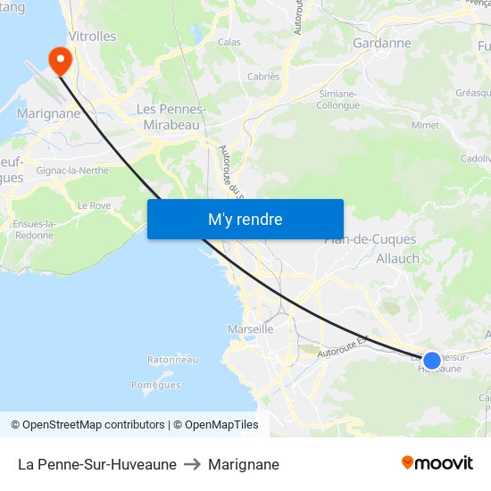 La Penne-Sur-Huveaune to Marignane map