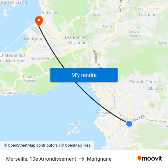 Marseille, 10e Arrondissement to Marignane map