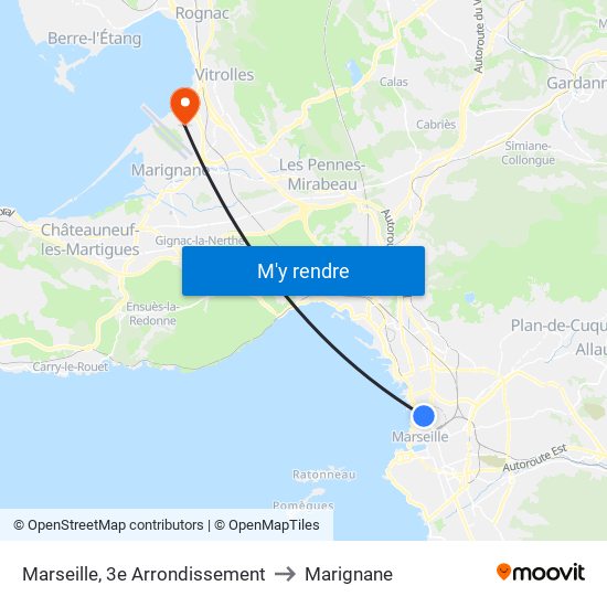 Marseille, 3e Arrondissement to Marignane map