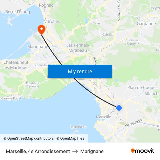 Marseille, 4e Arrondissement to Marignane map