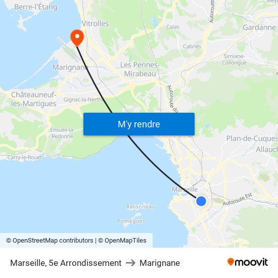 Marseille, 5e Arrondissement to Marignane map