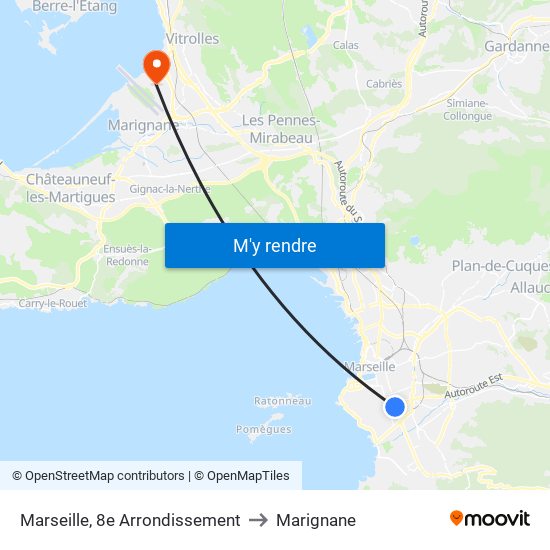 Marseille, 8e Arrondissement to Marignane map