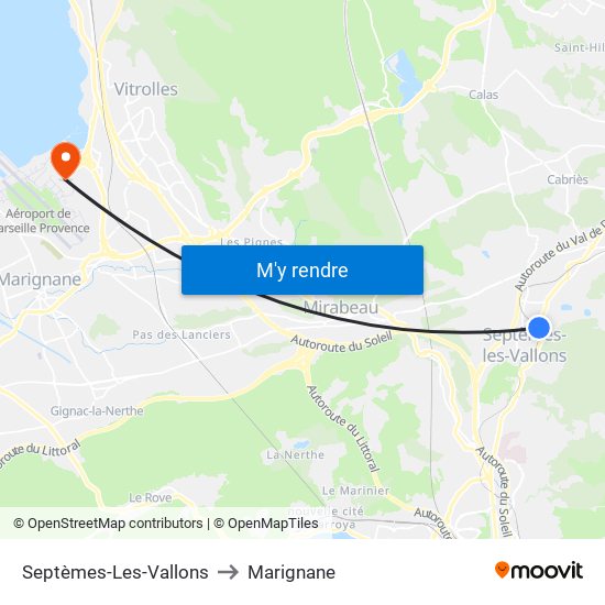 Septèmes-Les-Vallons to Marignane map