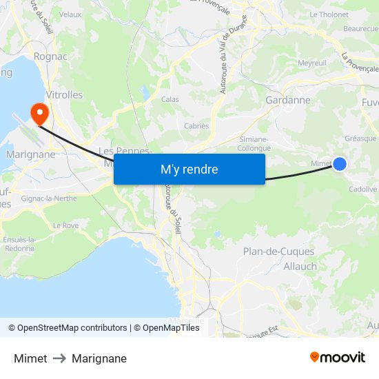 Mimet to Marignane map