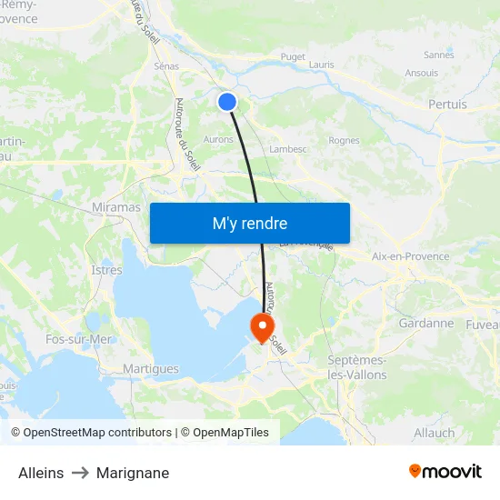 Alleins to Marignane map