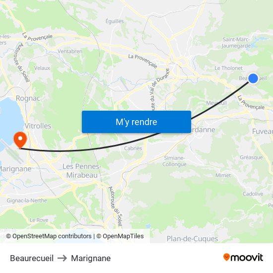 Beaurecueil to Marignane map