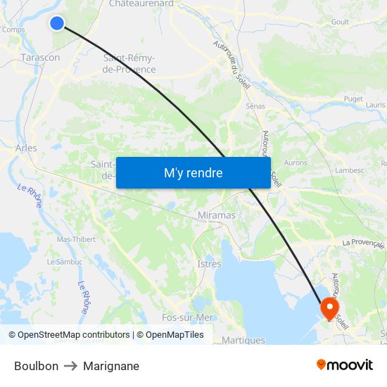 Boulbon to Marignane map