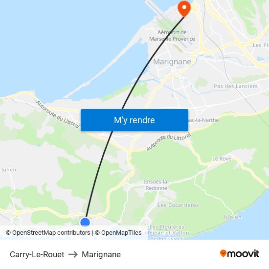 Carry-Le-Rouet to Marignane map