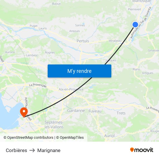 Corbières to Marignane map