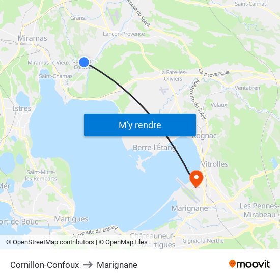 Cornillon-Confoux to Marignane map