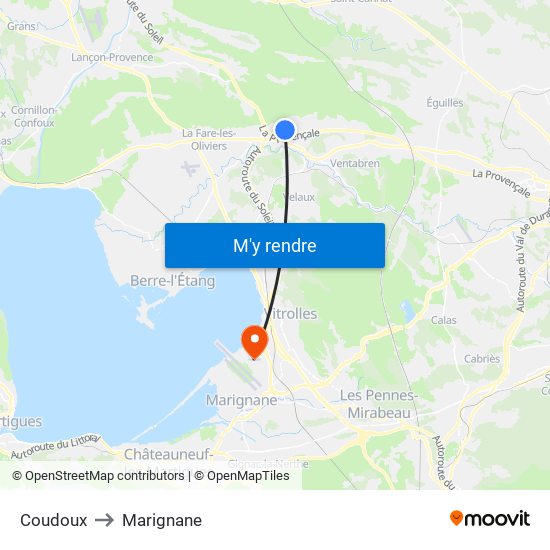 Coudoux to Marignane map