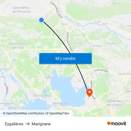 Eygalières to Marignane map