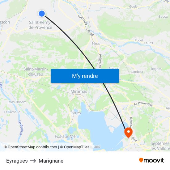 Eyragues to Marignane map