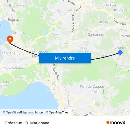 Gréasque to Marignane map