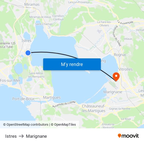Istres to Marignane map