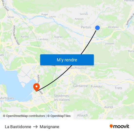 La Bastidonne to Marignane map