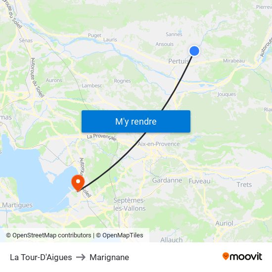 La Tour-D'Aigues to Marignane map