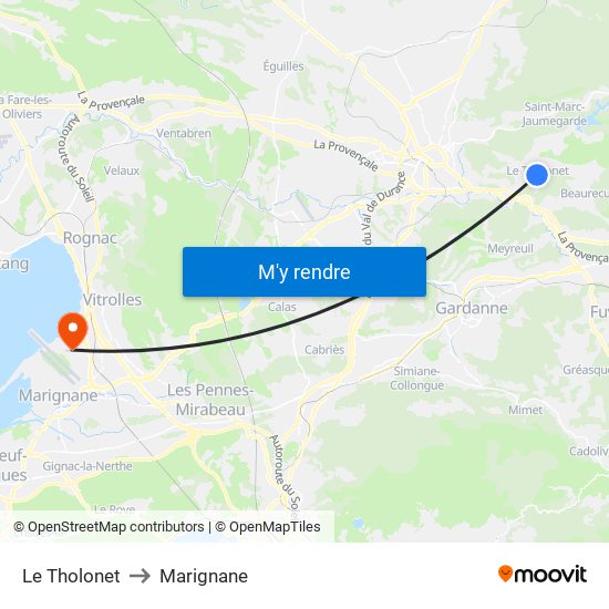 Le Tholonet to Marignane map