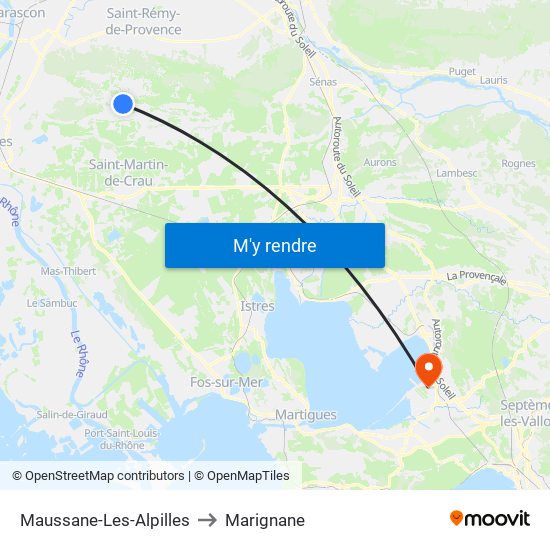 Maussane-Les-Alpilles to Marignane map