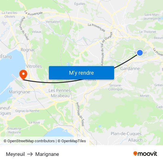 Meyreuil to Marignane map