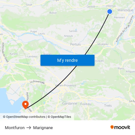 Montfuron to Marignane map